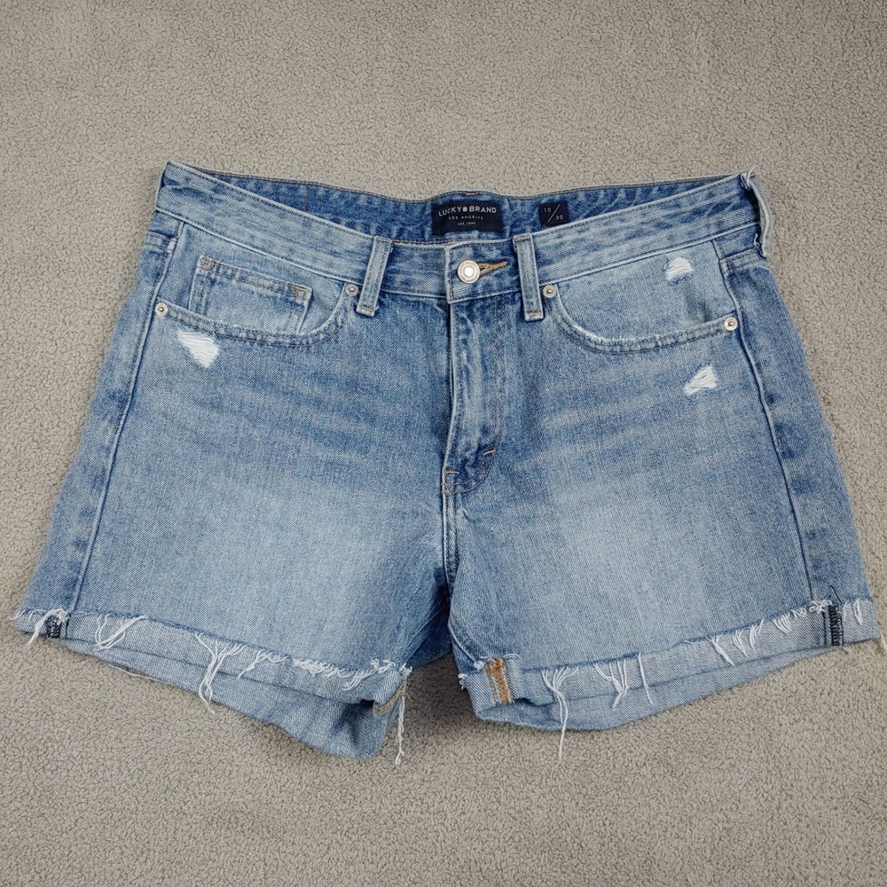 Lucky Brand Boyfriend Short - Women 36x4 Blue Distressed Frayed Hem - 7WP10248